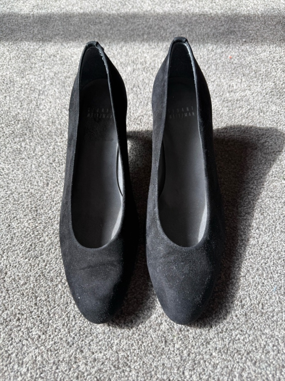 Stuart Weitzman Black Suede Round-Toe Pumps